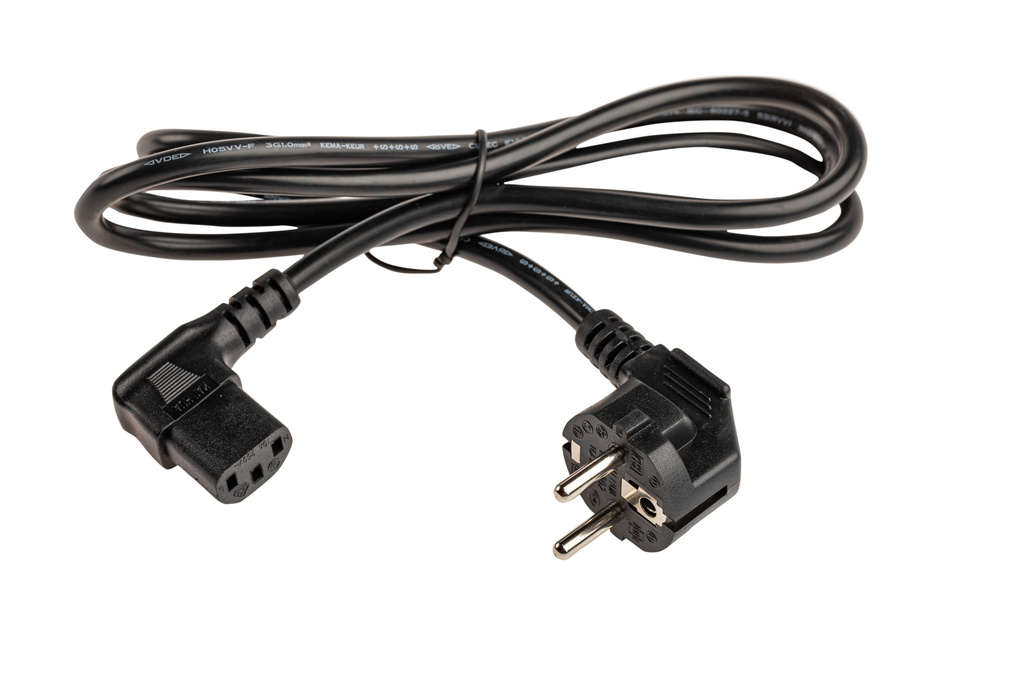 0000028500 - Šňůra napájecí, vidlice úhlová EURO  koncovka úhlová, 3x0.75 mm2, 2 m, černá (KPSP2-90)